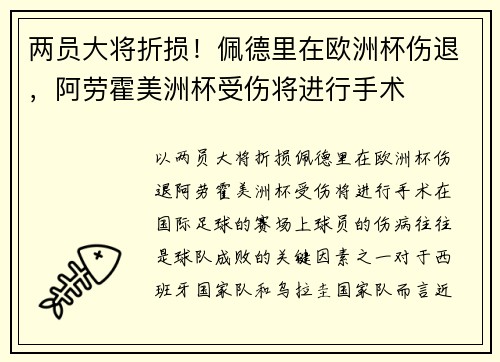 两员大将折损！佩德里在欧洲杯伤退，阿劳霍美洲杯受伤将进行手术
