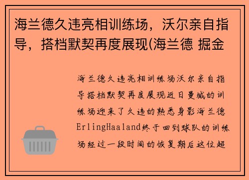 海兰德久违亮相训练场，沃尔亲自指导，搭档默契再度展现(海兰德 掘金)