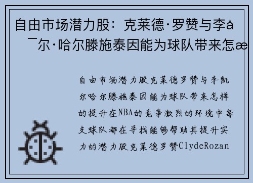 自由市场潜力股：克莱德·罗赞与李凯尔·哈尔滕施泰因能为球队带来怎样的提升？